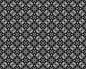 Flower geometric pattern. Seamless vector background. White and black ornament. Ornament for fabric, wallpaper, packaging. Decorative print.