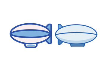 Two simple blue and white airships floating in a minimalist style