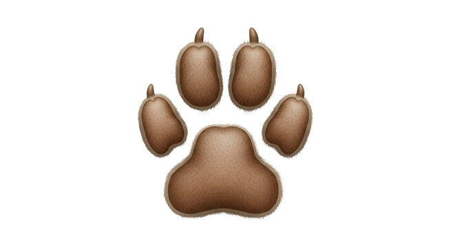 Isolated brown furry paw print, a graphic element for animal lover content and wildlife projects