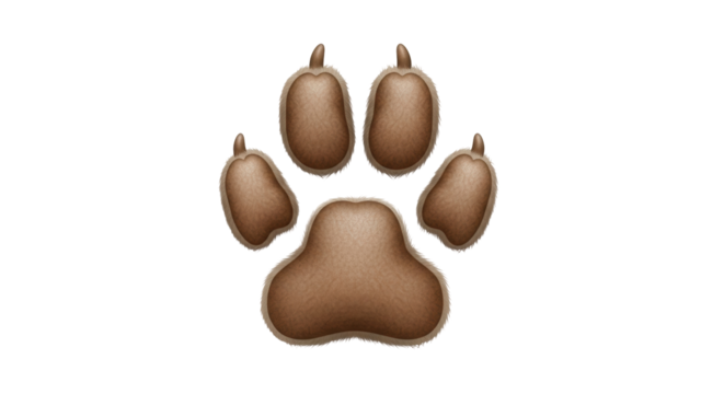 Isolated brown furry paw print, a graphic element for animal lover content and wildlife projects