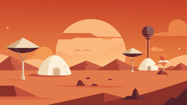 Illustration of a mars colony with domes and towers