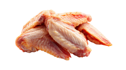  Beautifully arranged raw chicken wings, ready to soak up your favorite marinades for a tasty culinary adventure isolated on a white background
