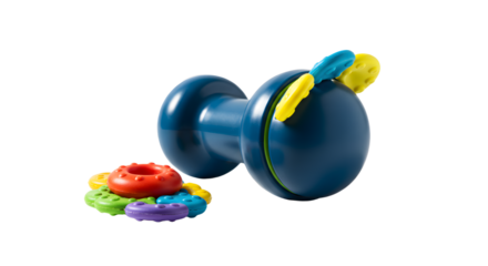 BABY TOYS - Colorful baby pacifier with multiple ring teething toys, infant soothing accessory on white background, perfect for newborn care