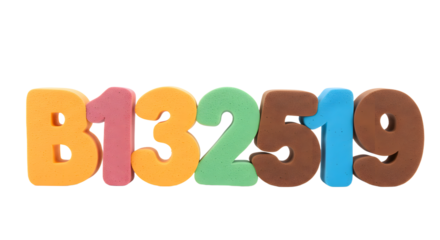 BABY TOYS - Colorful foam number digits 8 1 3 2 5 1 9 arranged in a row, isolated on white background, perfect for educational projects and learning materials