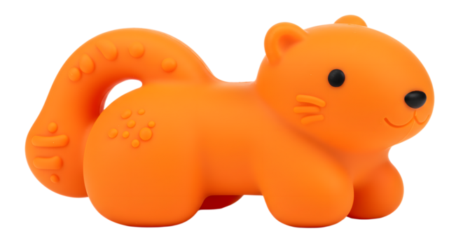 BABY TOYS - Orange rubber toy in the shape of a playful squirrel, perfect for children's playtime and sensory activities