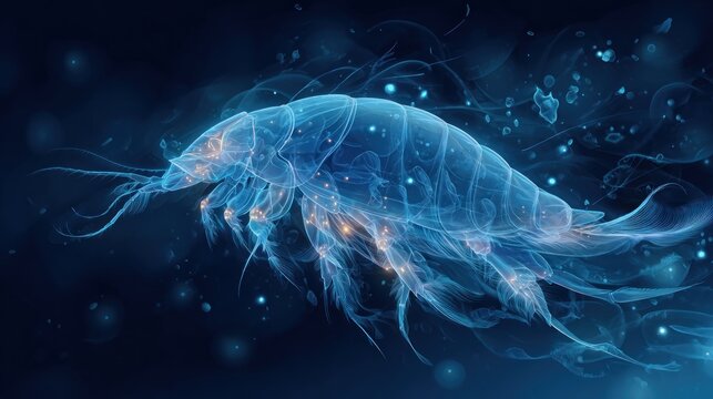 Marine amphipod crustacean with transparent background