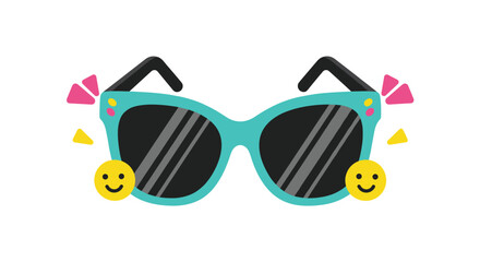 Stylish turquoise sunglasses with happy emojis and playful accents.