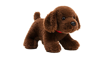 BABY TOYS - Cute brown plush dog toy with red collar isolated on white background, soft stuffed animal perfect for kids and gifts