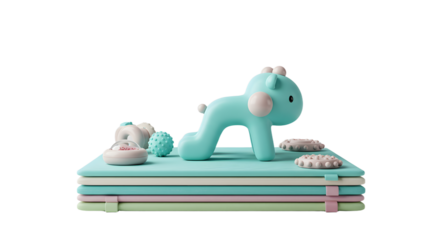 BABY TOYS - Cute pastel baby crawling toy on stack of soft baby mats with playful accessories, perfect for toddler playtime and nursery decoration