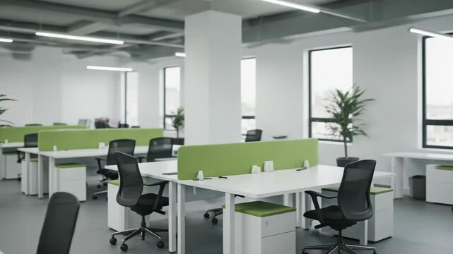 Modern openplan office interior with desks and chairs