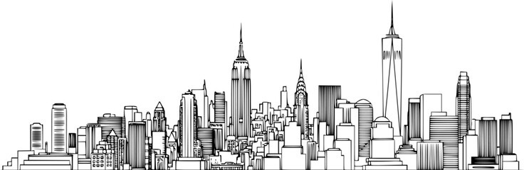 new york city skyline line art style vector.