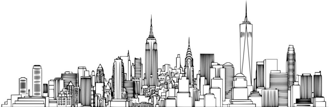 new york city skyline line art style vector.