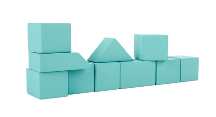 BABY TOYS - Pastel blue geometric building blocks arranged in a row, including cubes and a triangle, isolated on white background, ideal for educational projects or creative design
