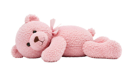 BABY TOYS - Pink teddy bear lying down with a soft texture and cute facial expression, perfect for children's toys and baby gifts