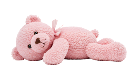 BABY TOYS - Pink teddy bear lying down with a soft texture and cute facial expression, perfect for children's toys and baby gifts