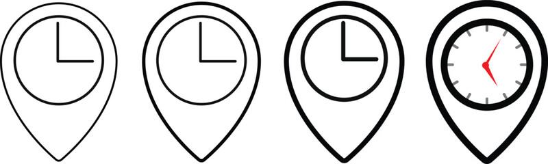 Real time location icon. Location icon. Map pin icon. Time symbol