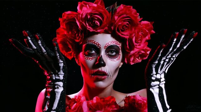 Day of the Dead celebration with vibrant makeup roses