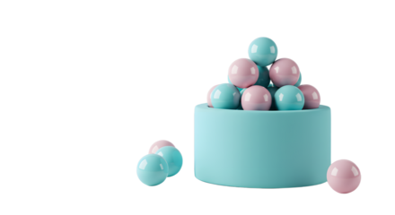 BABY TOYS - Blue and pink plastic balls in a round turquoise container on white background, perfect for kids' playrooms and sensory activities