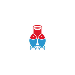 Two fish and wine of glass logo, creative design.