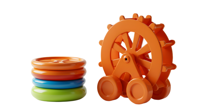BABY TOYS - Colorful plastic stacking rings toy with orange gear wheel for toddlers early learning, perfect for child development and motor skills activities