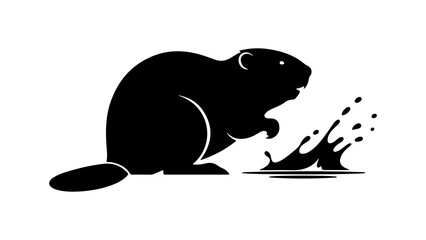 Beaver diving into water with transparent background