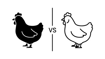 Chicken comparison with outline and solid fill with transparent background