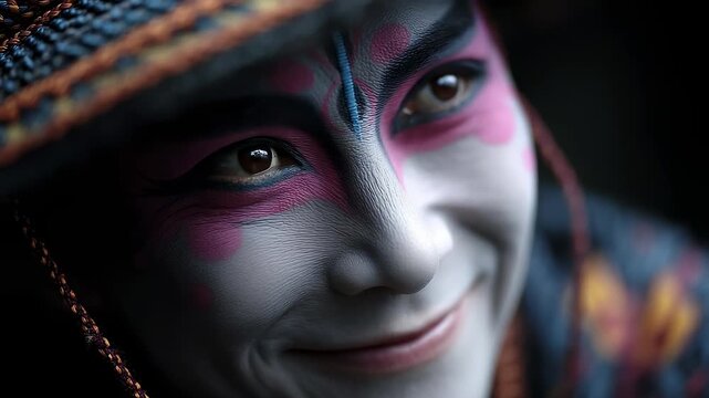 Close-up of Peking Opera character with rich facial expression