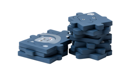 BABY TOYS - Stack of blue bear-shaped foam puzzle mats isolated on white background, perfect for toddlers' playrooms and early childhood learning environments