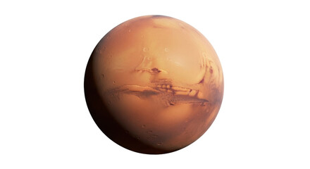 Isolated view of Mars, the red planet in the Solar System, a terrestrial and desert planet