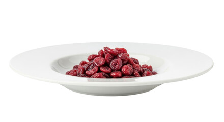 Isolated pile of dried cranberries sitting inside a shallow bowl, studio food still life