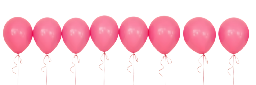 A Row of Pink Balloons: A row of vibrant pink balloons floats gracefully, their cheerful hues adding a touch of joy and celebration to any event or occasion. 