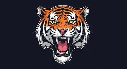 Fototapeta premium Fierce Roaring Tiger Head Illustration with Bold Expression on Dark Background 