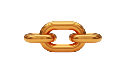 Isolated close-up of a shiny gold chain link with a smooth, round, interconnected design