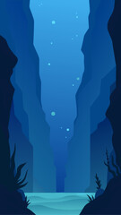 Illustration of a deep blue underwater canyon view