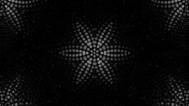 abstract kaleidoscope art loop animation video with transform rotating fractal geometric shape star flower in curve dotted lines forms in monochrome color dispersion effect on black background 