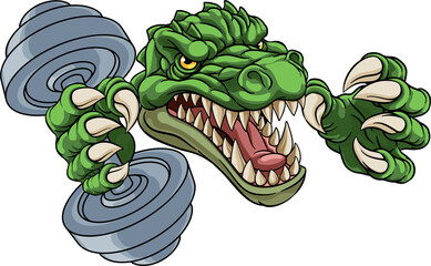 Crocodile Dinosaur Alligator Weight Lifting Mascot © Christos Georghiou