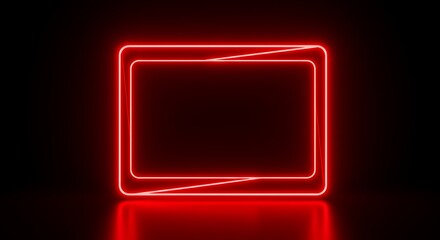 Neon red frame on black background futuristic modern design copy space