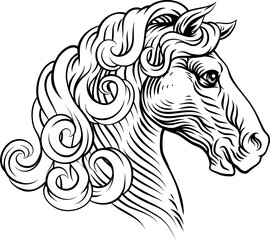 Horse Head Woodcut Etching Vintage Style