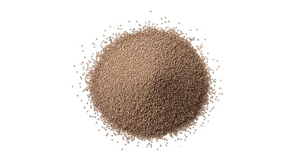 Isolated pile of tan or light brown tiny spheres, resembling beads, seeds, or grains