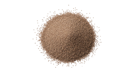 Isolated pile of tan or light brown tiny spheres, resembling beads, seeds, or grains