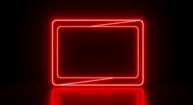 Neon red frame on black background futuristic modern design copy space