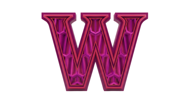 Isolated decorative 3D-rendered letter W with a layered and geometric interior design for graphics