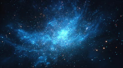 Cinematic cosmic background featuring blue glowing stars, stardust, and nebula dust symbolizing universe, exploration, space travel, and celestial beauty