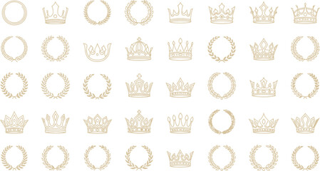 Collection of Golden Royal Crowns and Laurels