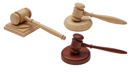Isolated Selection of Judgemental Gavel and Striking Blocks, Wooden Legal Auction Hammer