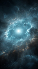 Fototapeta premium Cinematic cosmic background featuring blue glowing stars, stardust, and nebula dust symbolizing universe, exploration, space travel, and celestial beauty