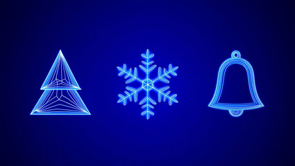 Geometric tree snowflake bell glowing blue image