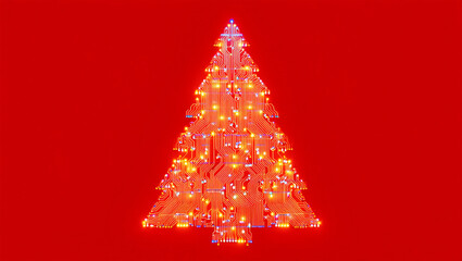 Glowing circuit board shaped like a christmas tree technology