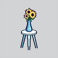 Pixel art illustration Flower Vase. Pixelated Flower on Pot. Flower on Vase and Table Icon pixelated for the pixel art game and icon for website and video game. old school retro.