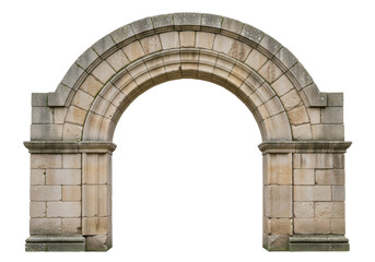Fototapeta premium Isolated Romanesque archway, aged stonework featuring carved details and weathered textures